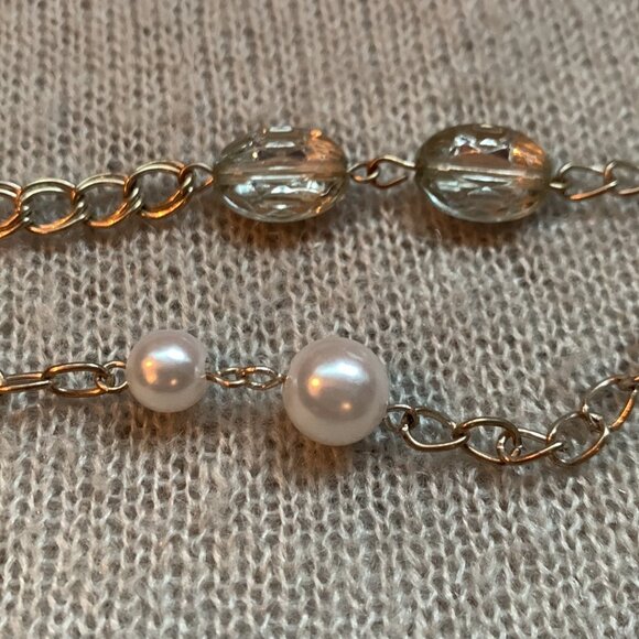 Trio Necklace Bracelet & Earrings - silver tone crowns white pearls - Picture 11 of 13